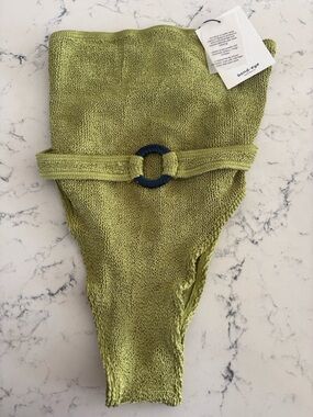 bond-eye Olive Green Crinkle One piece with Waist Ring